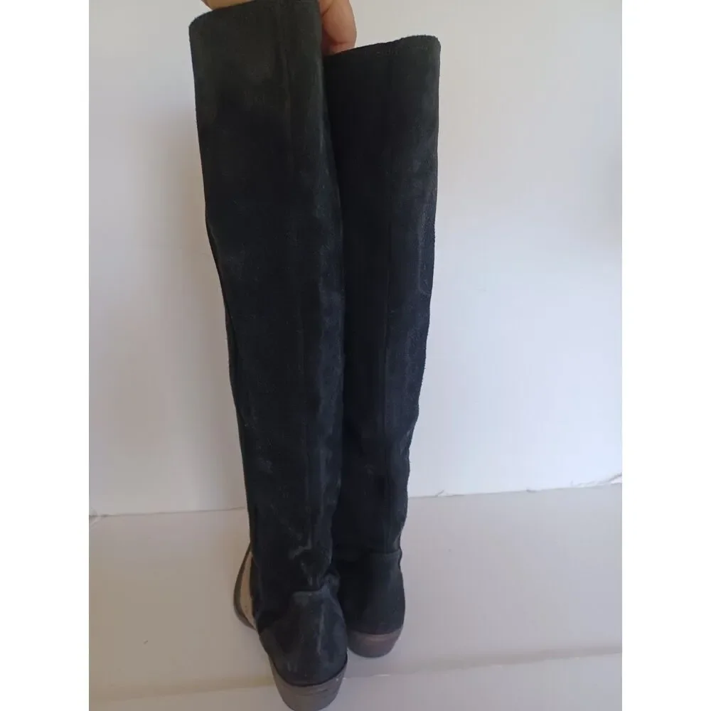 Free People Boho Western Boot Sterling Knee Hi Tall Slouchy Black Suede Euro 38